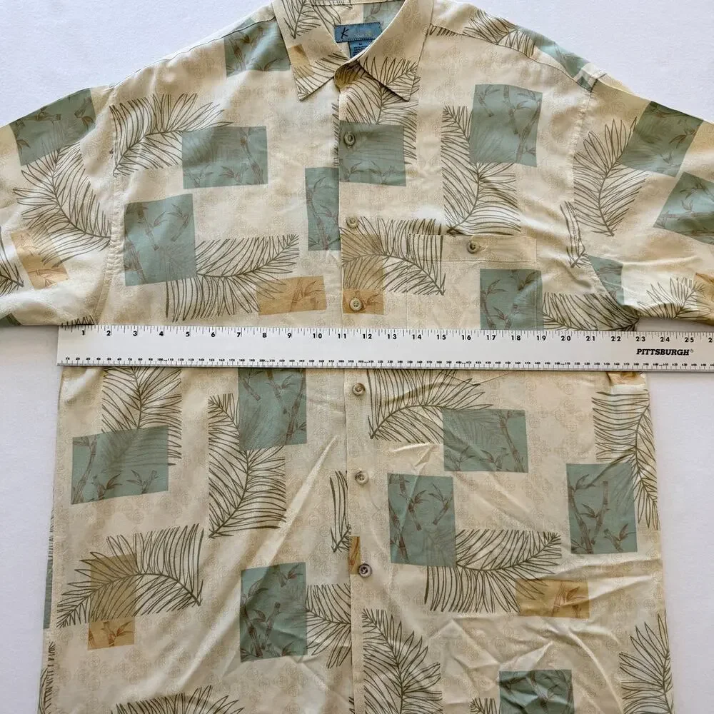 Kaylua Bay Resort Shirt Mens M Rayon Hawaiian Palm Leaf Bamboo Camp Tropical